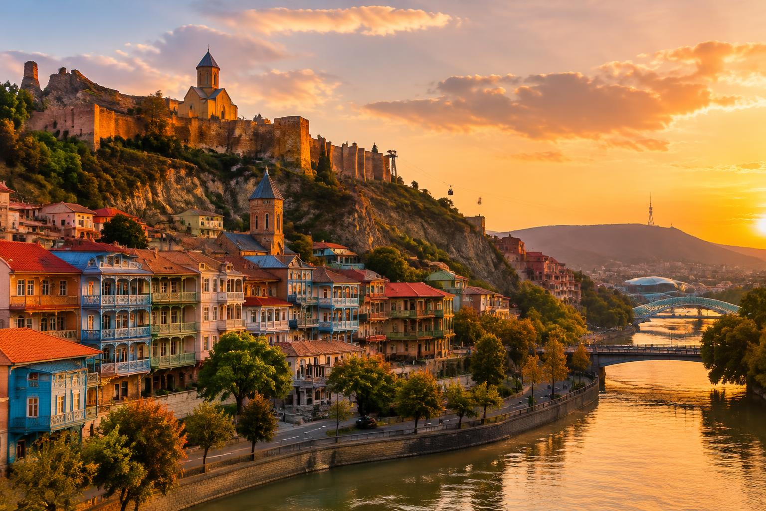 Tbilisi old town at sunset